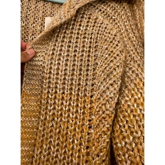 NWT Anthropologie Maeve Ombre Cardigan Sweater M Gold Shimmer Sequins Cape - Picture 6 of 15